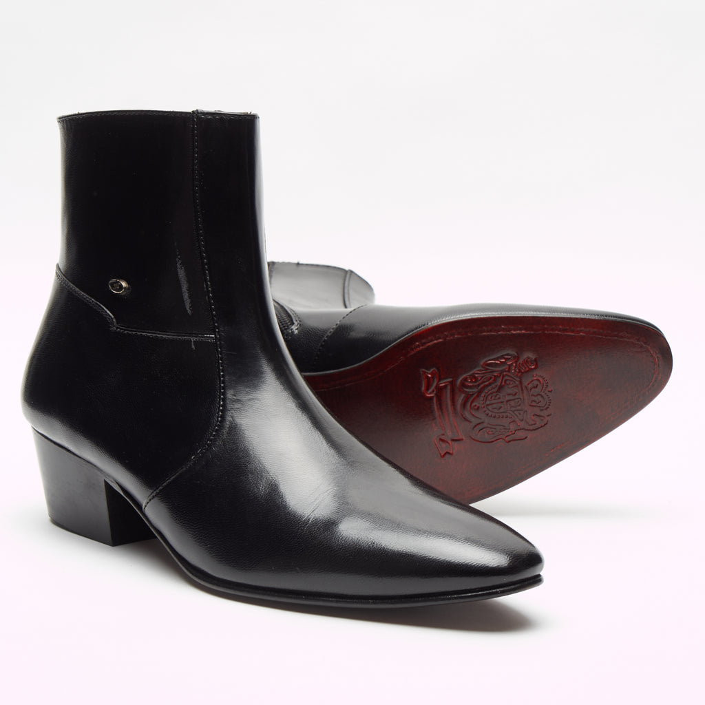 Mens Cuban Heel Leather Boots - 26490 Black – Lucini Shoes