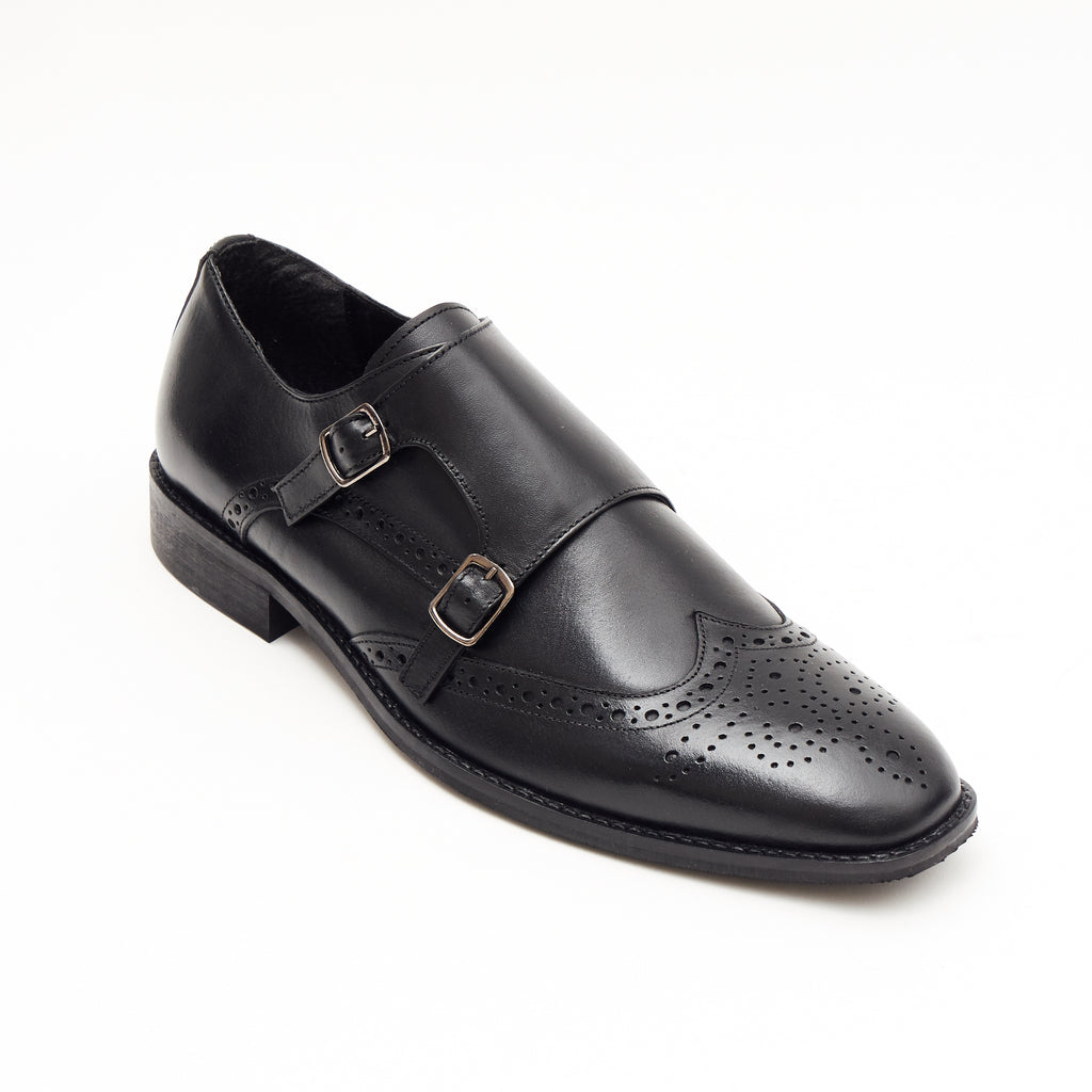 Mens Leather Double Monk Shoes 27701_Black – Lucini Shoes