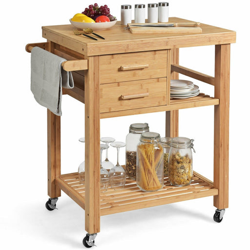 Relaxdays Wooden Kitchen Cart, Bamboo, Wheels, Marble Tabletop, With  Drawer, HxWxD: X X 36 Cm, Natural 
