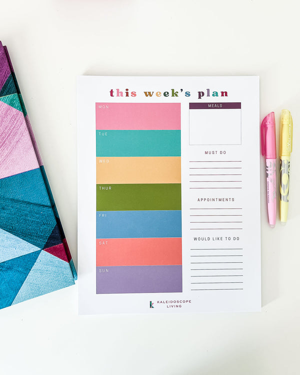 Colorful Weekly Planner Notepad – Kaleidoscope Living Shop