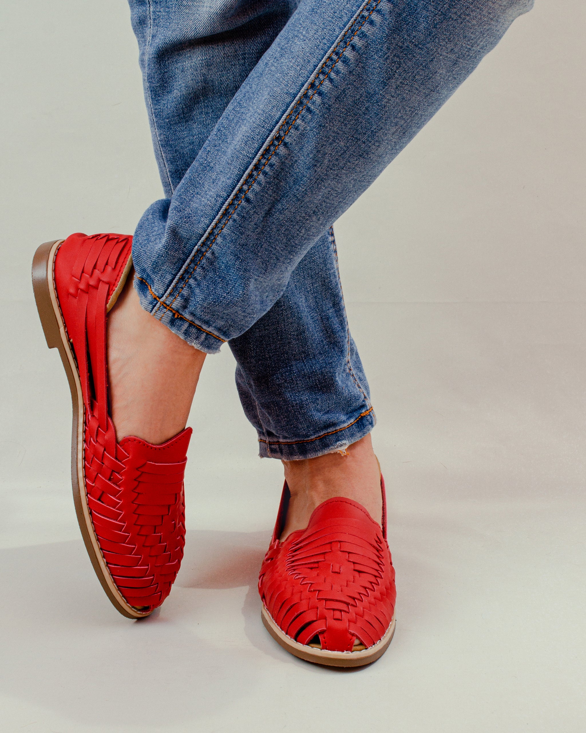 red leather huaraches