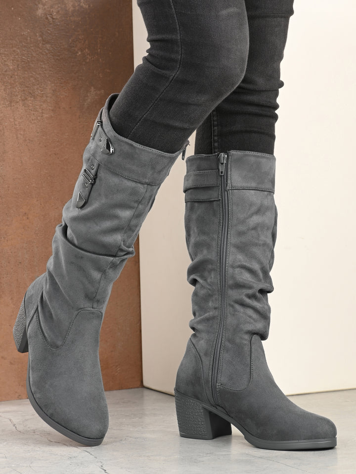 grey calf length boots