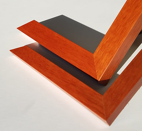 Custom/Archival Cherry Finish Frames: Reddish-Brown Color with Wood Texture; Thicker Intermediate/Large Frame on Top, Thinner Small/Medium Frame on Bottom