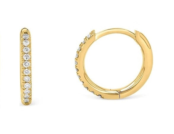 14k Gold 0.26 Ct Diamond Huggie Earrings, Available in White and Yellow