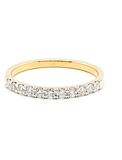 14k Yellow Gold 0.25 Ct Diamond Band with Rhodium Pltaed Prongs