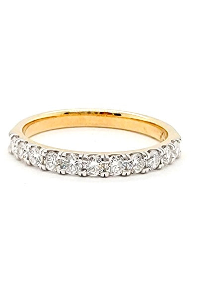 14k Yellow Gold 0.50 Ct Diamond Band with Rhodium Plated Prongs