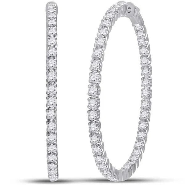 14k White Gold 5.50 Ct Diamond Inside Out Hoop Earring