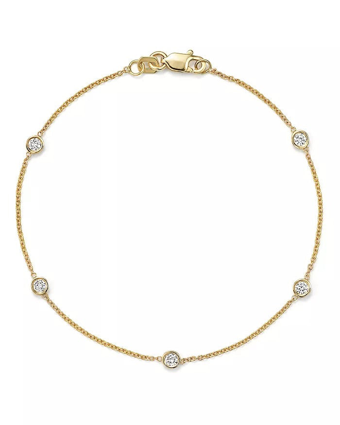 14k Gold Five Stations 0.50 Ct Diamond by the Yard bracelet