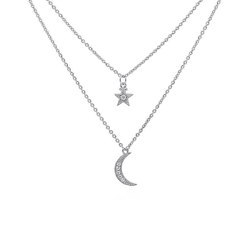 Judith Ripka Sterling Silver Moon Star White Topaz Necklace