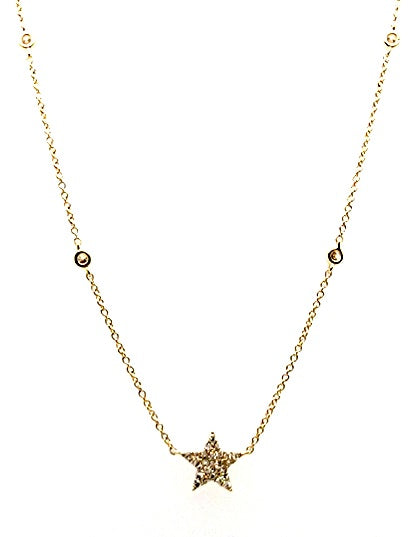 14k Yellow Gold 0.16 Ct Diamond Star Necklace