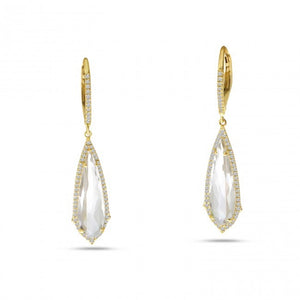 14k Yellow Gold White Topaz, 0.35 Ct Diamond Dangle Earring