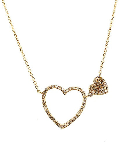 14k Yellow Gold 0.21 Ct Diamond Double Heart Necklace