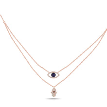 Load image into Gallery viewer, 14k Hamsa, Eye Necklace with Diamond, Sapphire, Available in White, Rose and Yellow Gold
