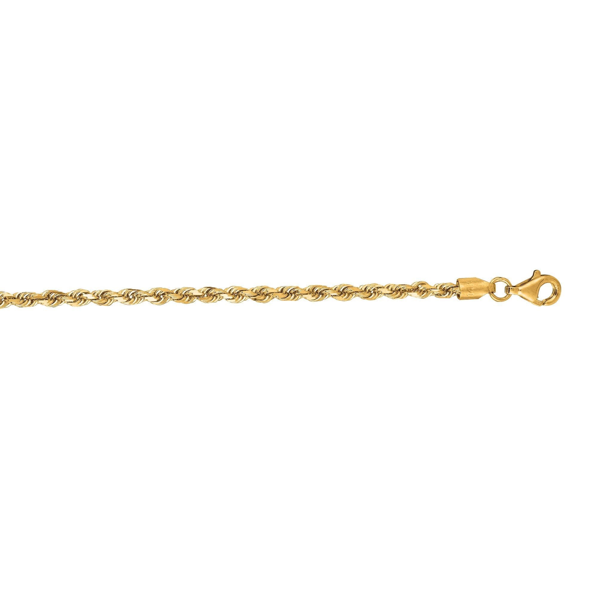 14k Yellow Gold 2.75mm Diamond Cut Rope 20 Inch with Lobster Clasp
