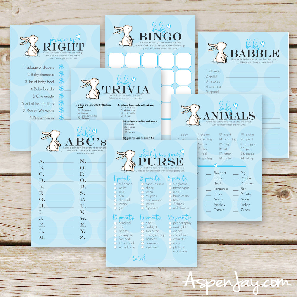 Blue Bunny 7 Baby Shower Games Package Aspenjay