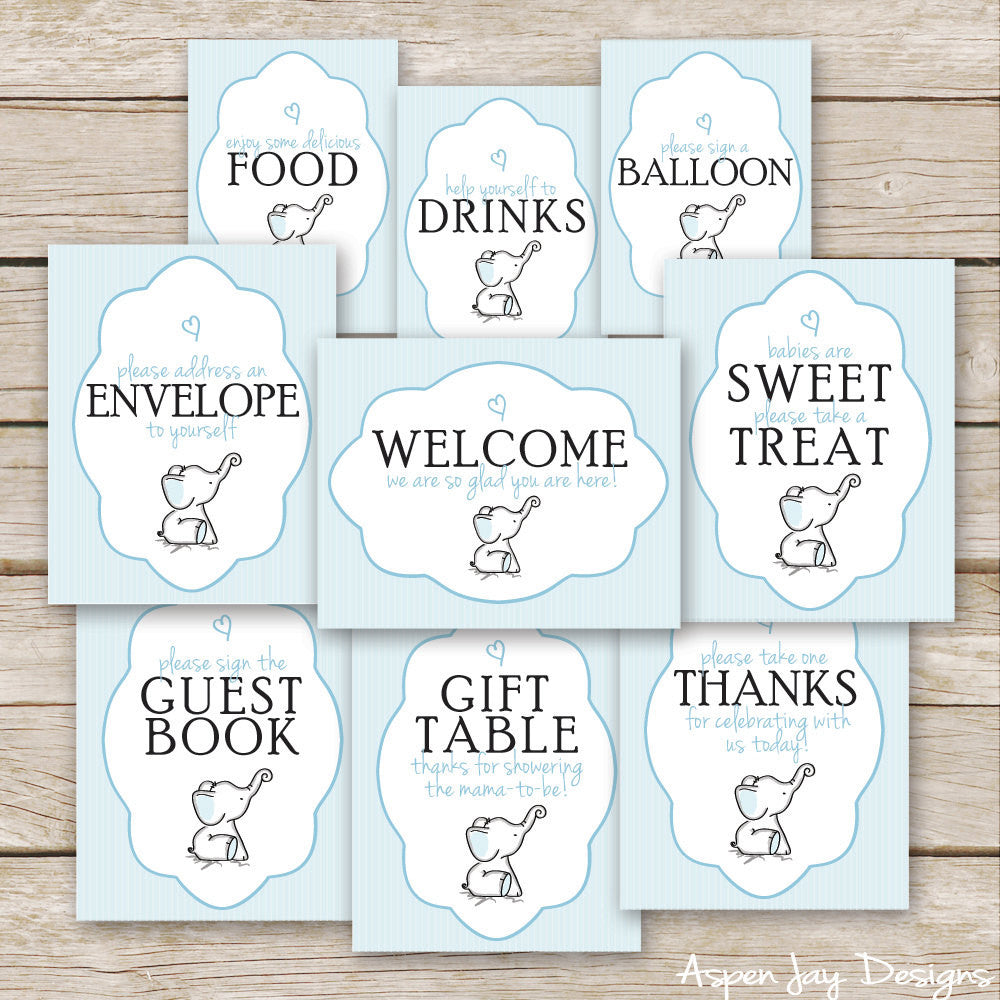 Blue Elephant Baby Shower Signs Aspenjay