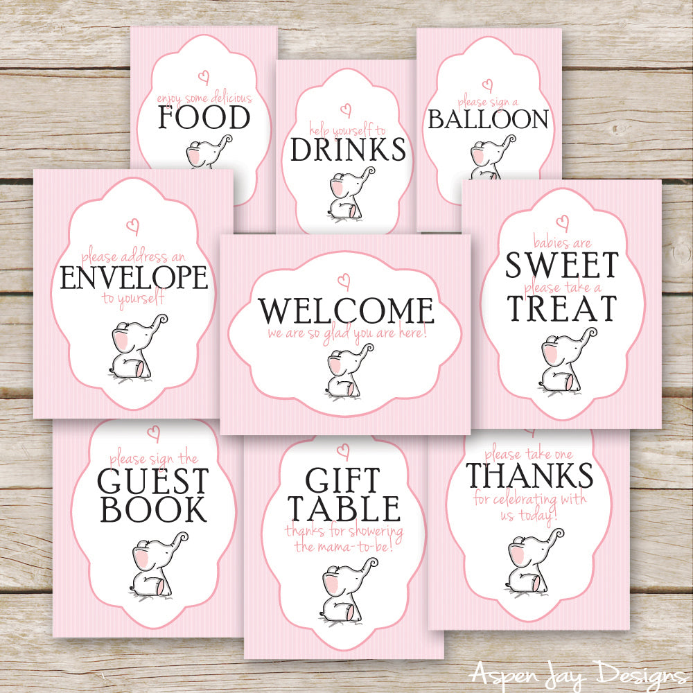 Pink Elephant Baby Shower Signs Aspenjay