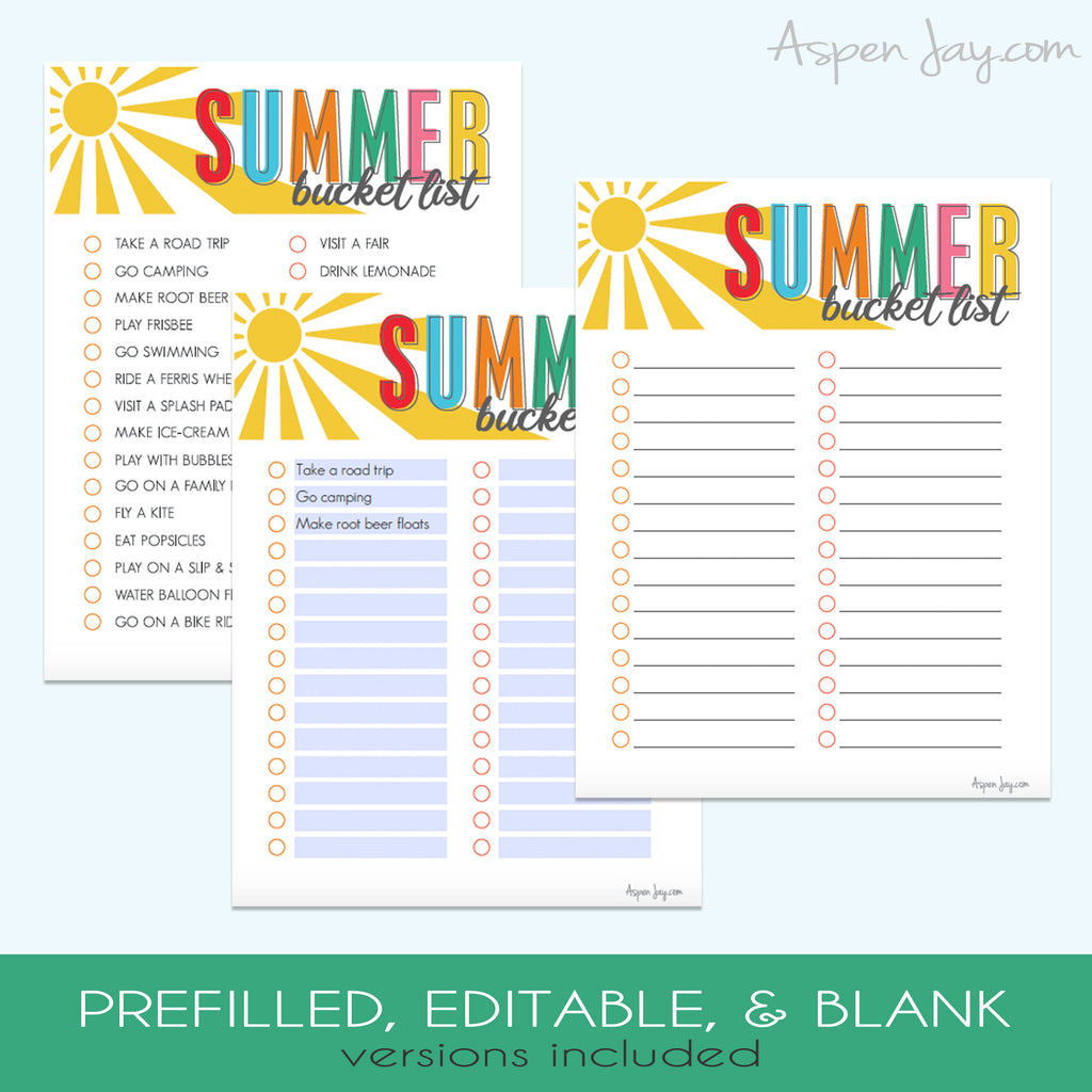 EDITABLE Summer Bucket List – AspenJay
