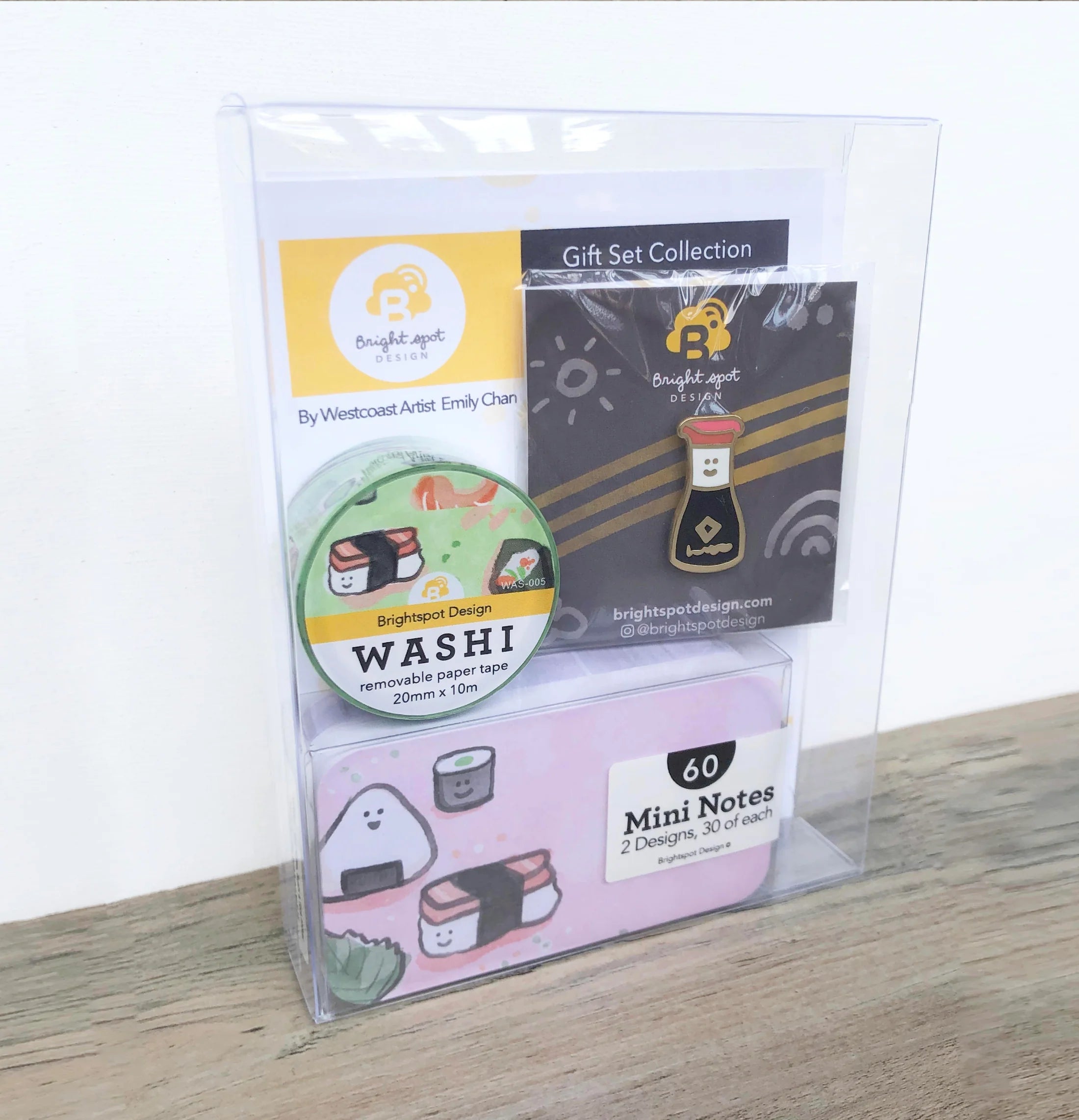 Sushi Stationery Note Cards, Washi, and Enamel Pin Gift Set