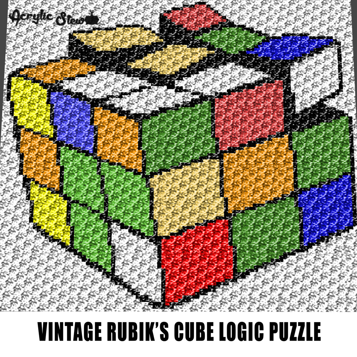 Vintage Rubiks Cube Logic Puzzle 3D crochet graphgan blanket pattern