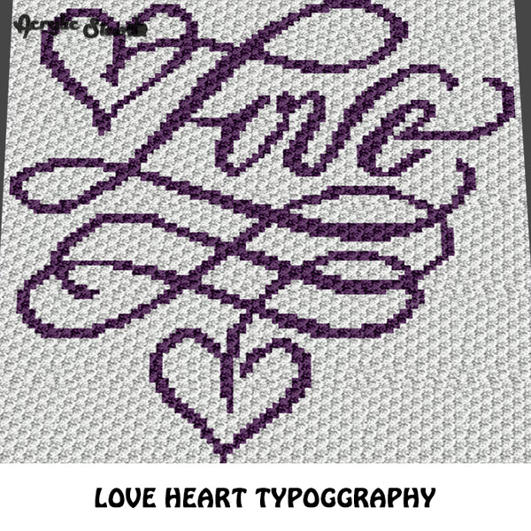 Love Heart Typography Fancy Quote Design Crochet Graphgan Blanket Pattern Graphgan Afghan Graphgan Pattern Cross Stitch Pdf Download Instant