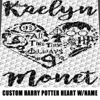 Custom Harry Potter Heart with Custom Name Kaelyn Monet crochet graphgan blanket pattern; c2c; single crochet; cross stitch; graph; pdf download; instant download