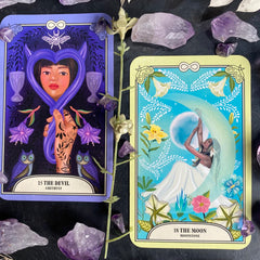 The Devil Tarot card and The Moon from The Crystal Magic tarot deck