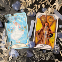 The crystal magic tarot The Hermit and Ace of swords