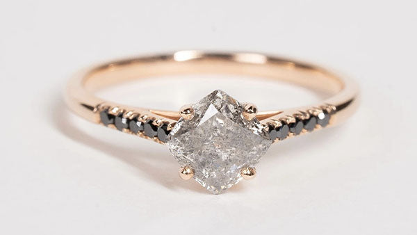 Salt and pepper diamond engagement ring in rose gold