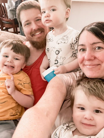 tara dion with her husband and three sons