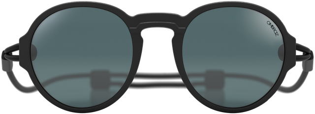 Close up of Ombraz charcoal grey viale armless rope sunglasses VIALE_CHARCOAL_GREY