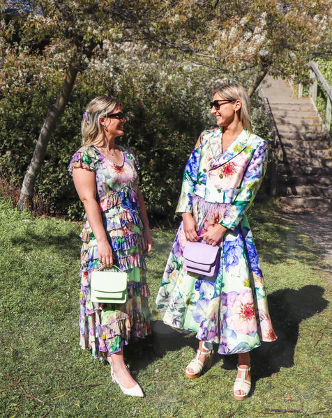 Caro and Piper matching in Trelise Cooper Pastel Floral printed dresses