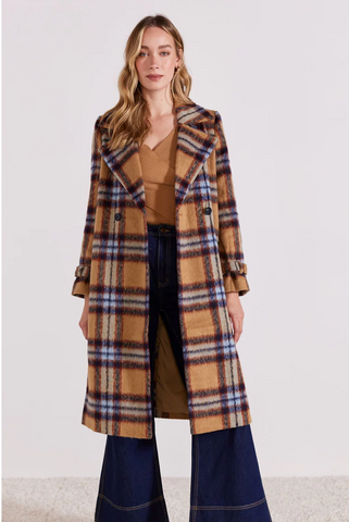 staple the label sabine check coat - multi, wallace and gibbs NZ