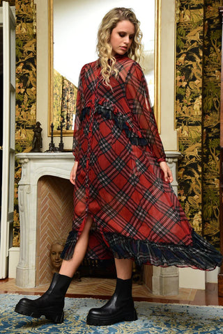 Trelise Cooper make you bloom dress - red tartan, wallace and gibbs NZ