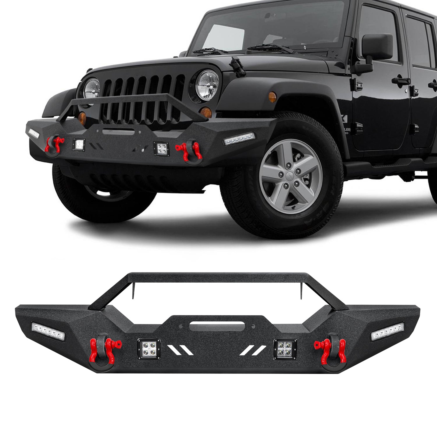 Jeep Front Bumpers with Winch Plate & Hitch Receiver/LED Lights & D-rings  for Jeep Wrangler JK/JKU/JL/JLU Jeep JT, Sunpie