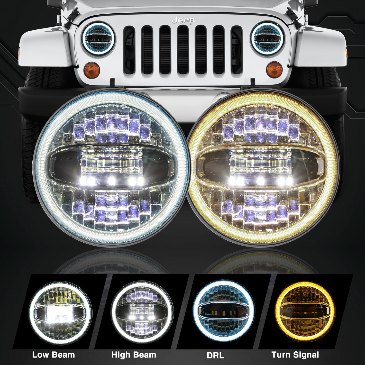 LED Halo Headlights for Jeep Wrangler JK & Unlimited JKU 2007-2018