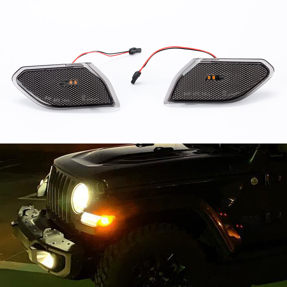 Jeep Wrangler JL & JLU Smoke LED Side Marker Lights 2018 2019 Pair