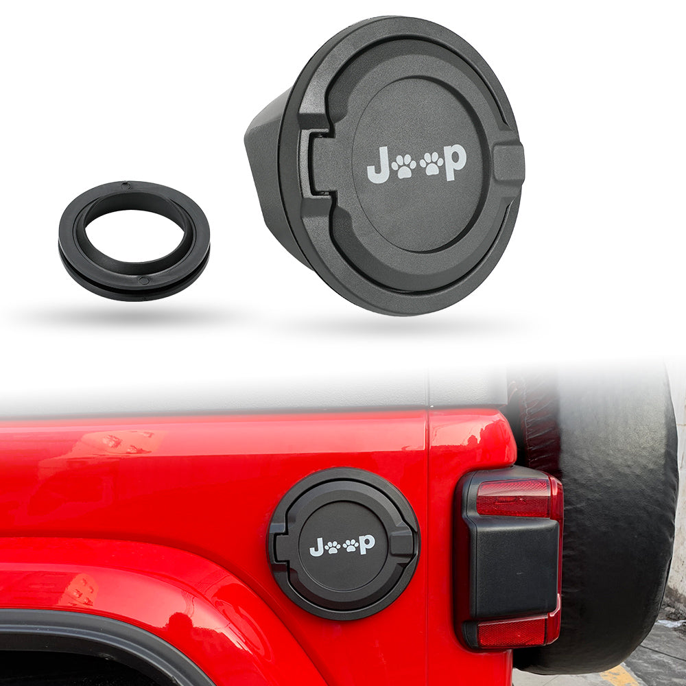 Gas Cap Cover & Fuel Doors for 2018-2023 Wrangler JL JLU (Paw Print/Sk