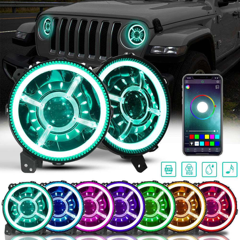 Jeep Wrangler JL & JT Gladiator 9 Inch RGB halo LED Headlights