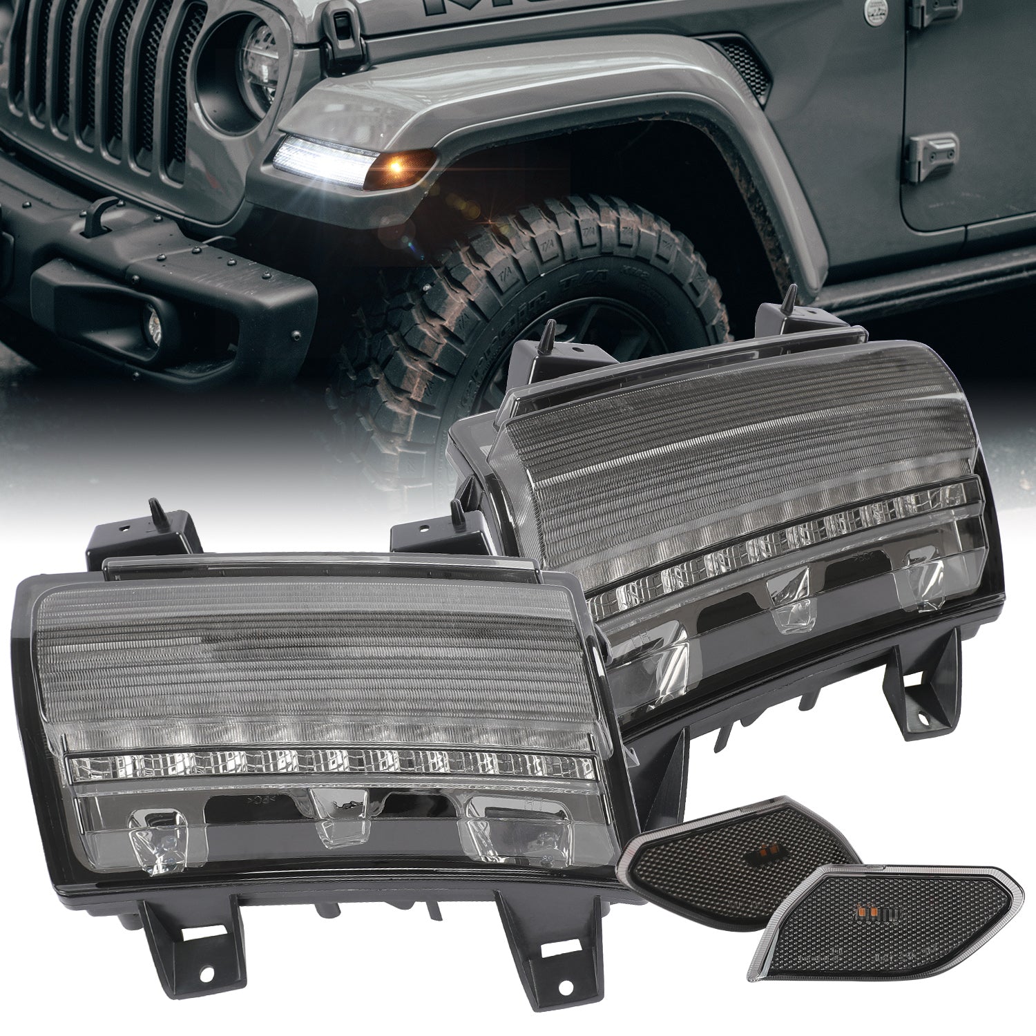 LED Fender Lights and Side Marker Lights (DOT) with Turn Signal Function  Compatible With 2018-2024 Jeep Wrangler JL/JLU, Sunpie