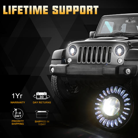 3D RGB Halo Headlights for 1997-2018 Jeep Wrangler JK TJ LJ