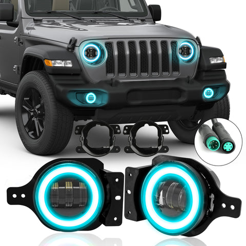 2pcs/set) 4 inch RGBW LED Fog Lights For 2018-2023 Jeep Wrangler JL/J