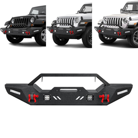 Jeep Front Bumpers with Winch Plate & Hitch Receiver/LED Lights & D-rings