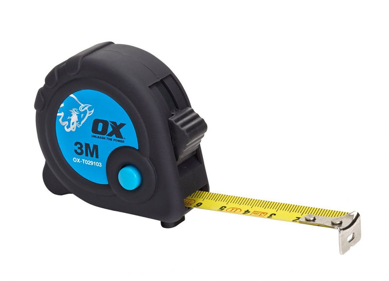 Full view of an OX Tools 3m Trade Tape Measure which is a Metric measurement Only tape - product number OX-T029103