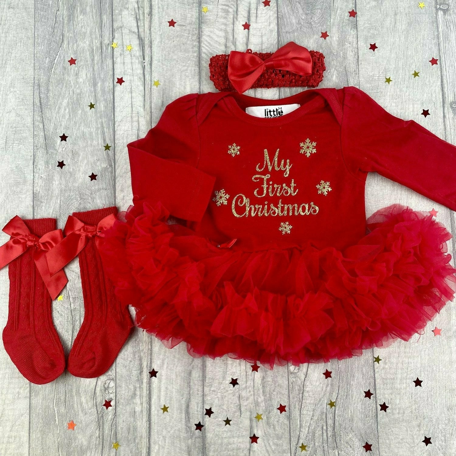 Baby Girls First Christmas, Red Christmas Tutu Romper With Luxury Knee –  Little Secrets Clothing