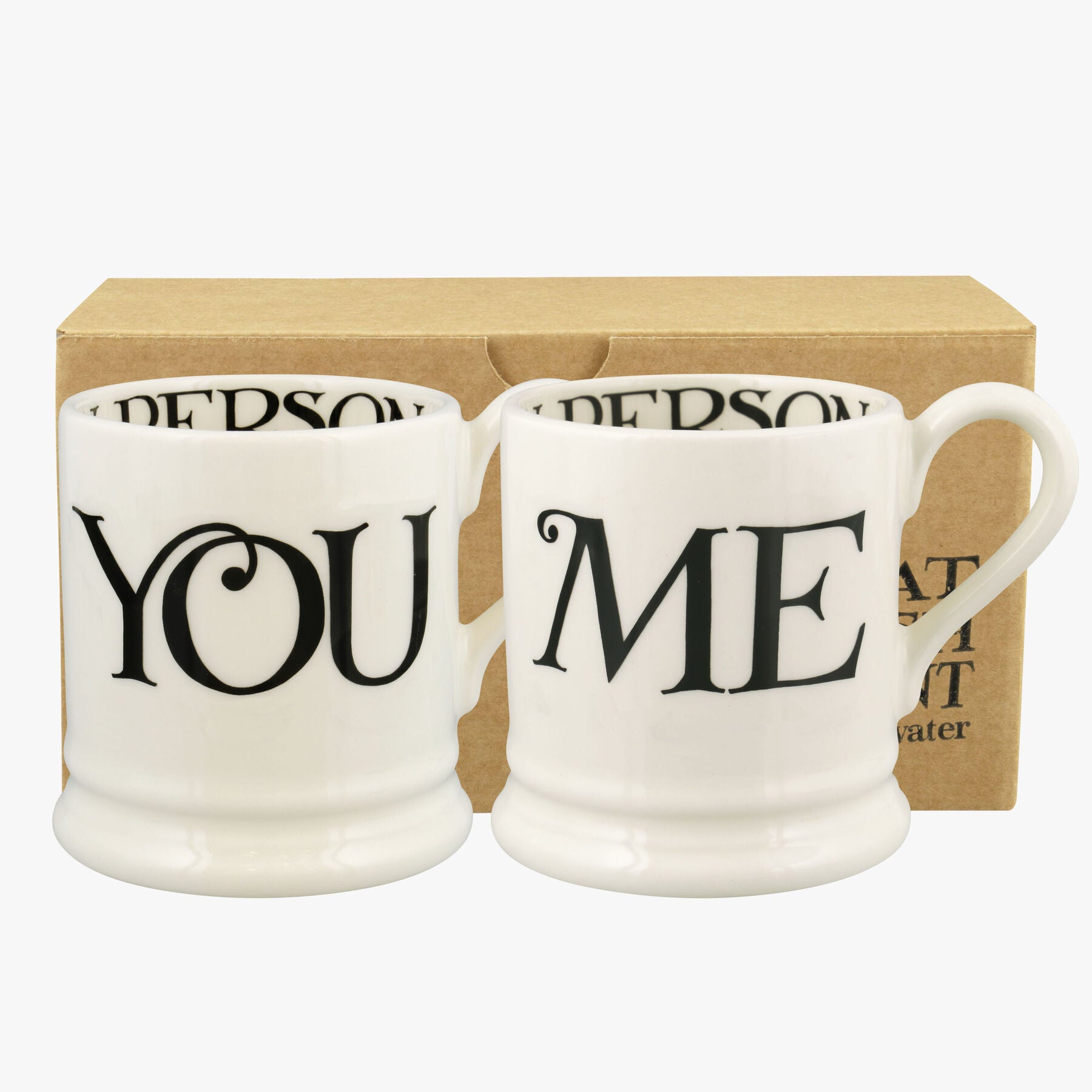 Black Toast You & Me Set Of 2 1/2 Pint Mugs - Unique Handmade & Handpainted English Earthenware Tea/