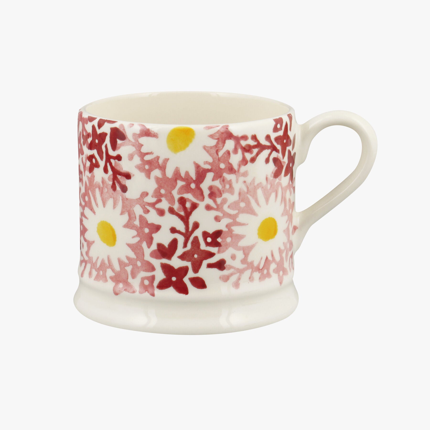 Pink Daisy Fields Small Mug - Unique Handmade & Handpainted English Earthenware Tea/Coffee Mug  | Em