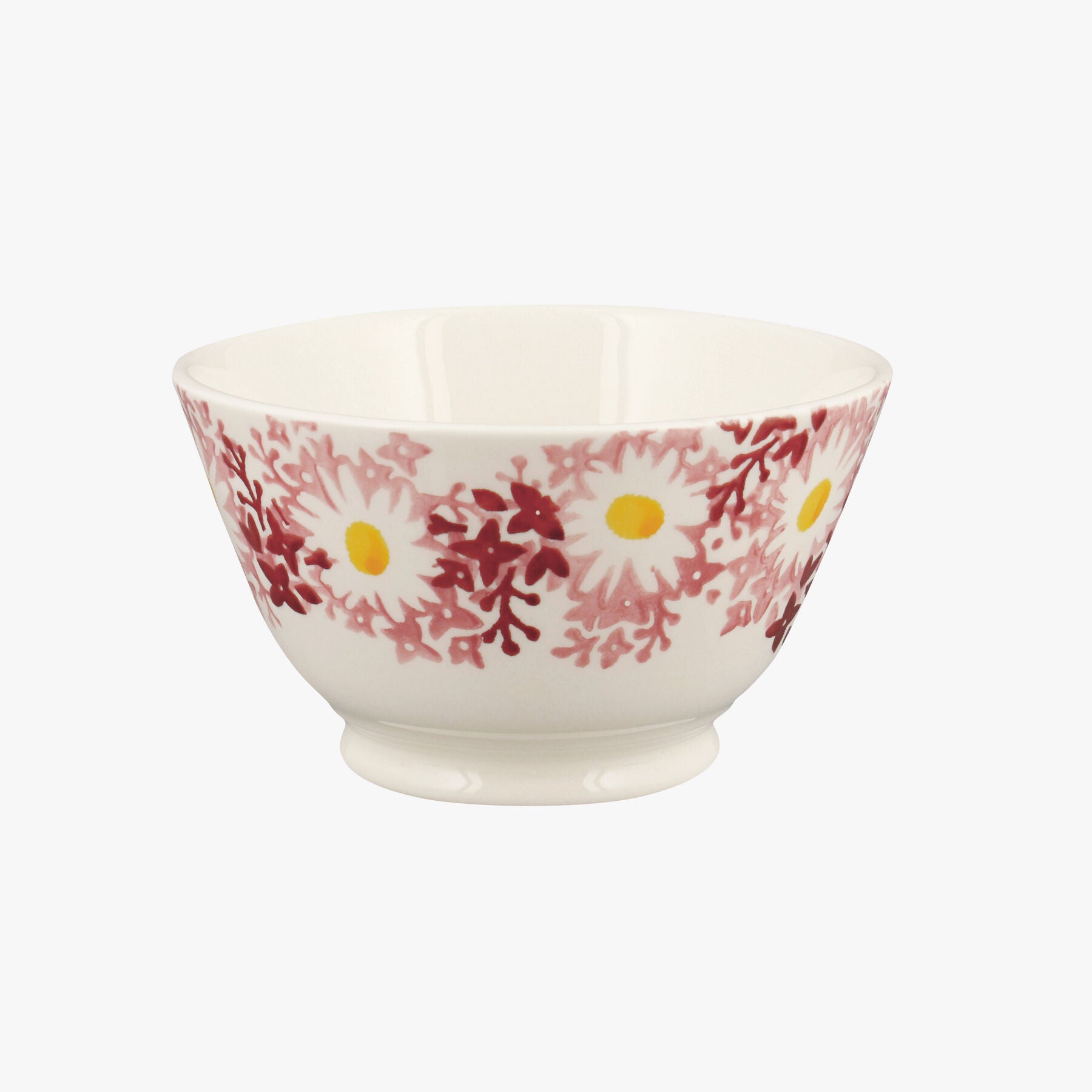 Pink Daisy Fields Small Old Bowl - Unique Handmade & Handpainted English Earthenware Decorative Plat