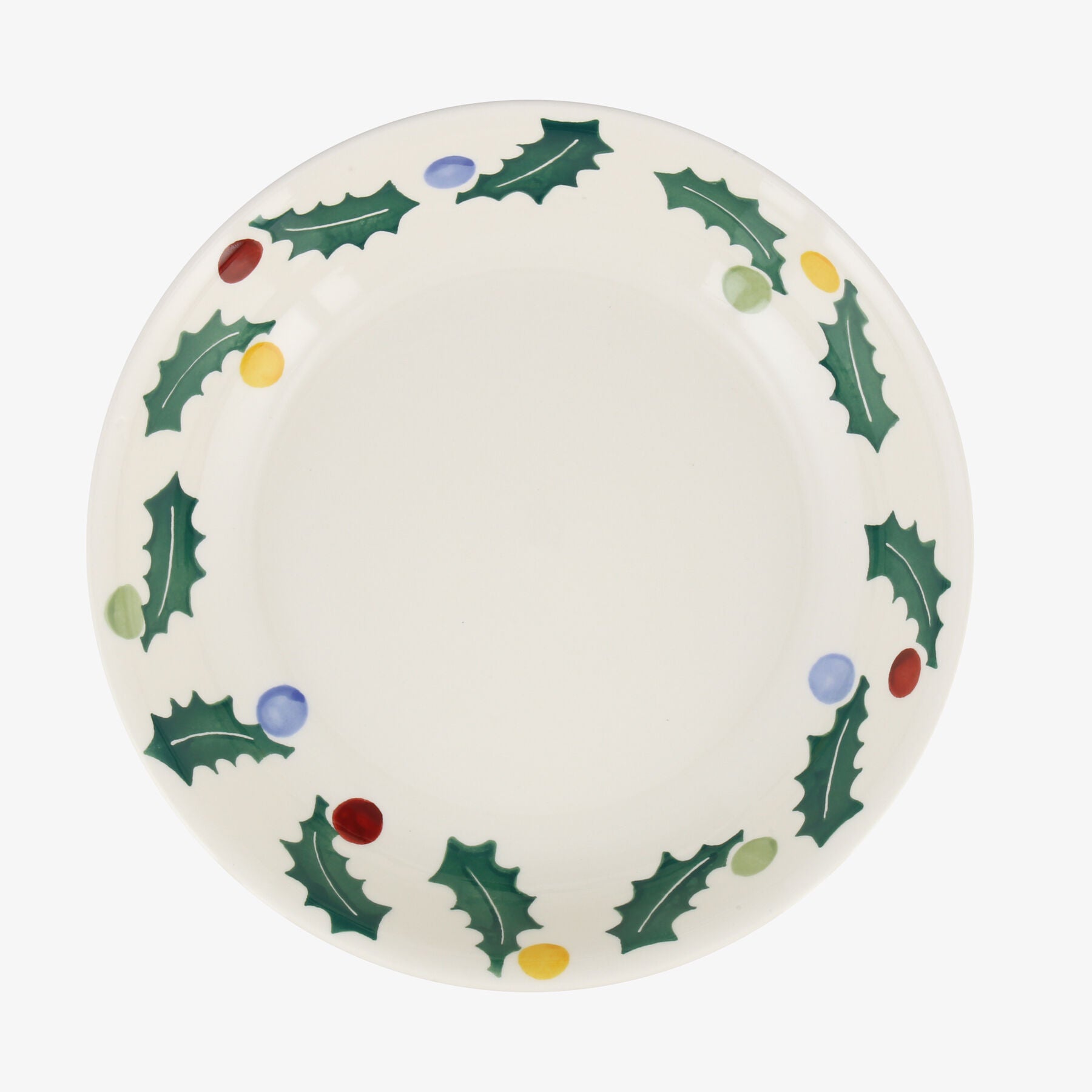 Polka Holly Medium Pasta Bowl - Unique Handmade & Handpainted English Earthenware Decorative Plates 