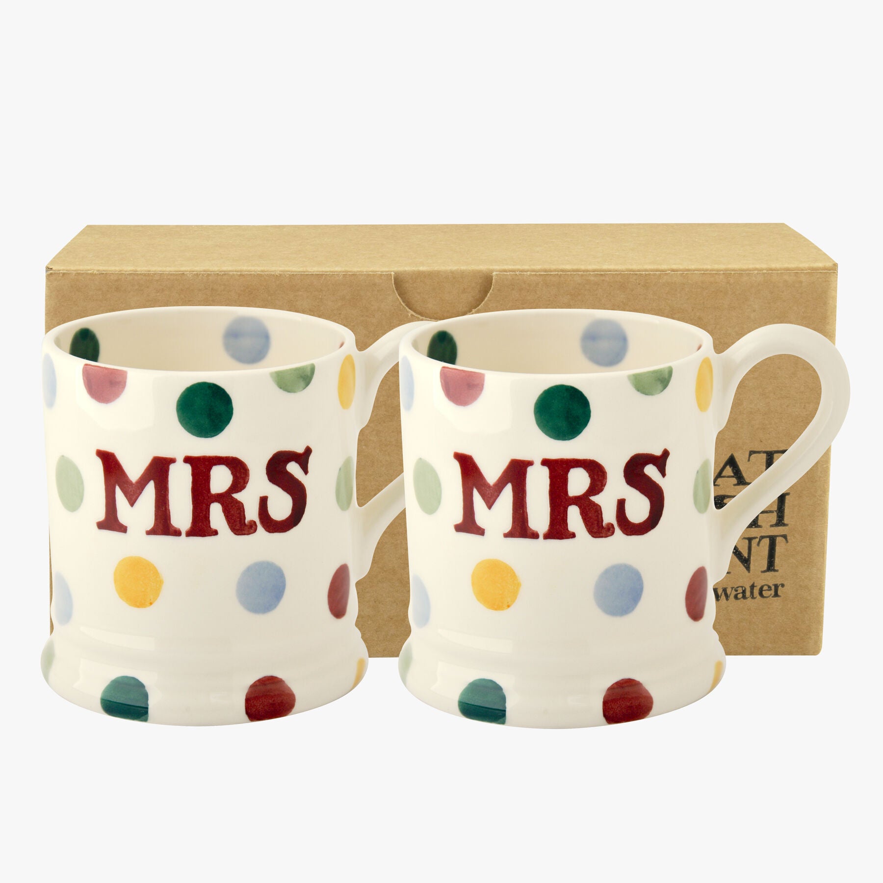 Emma Bridgewater  Polka Dot 'Mrs & Mrs' Set of 2 1/2 Pint Mugs Boxed - Unique Handmade & Handpainted